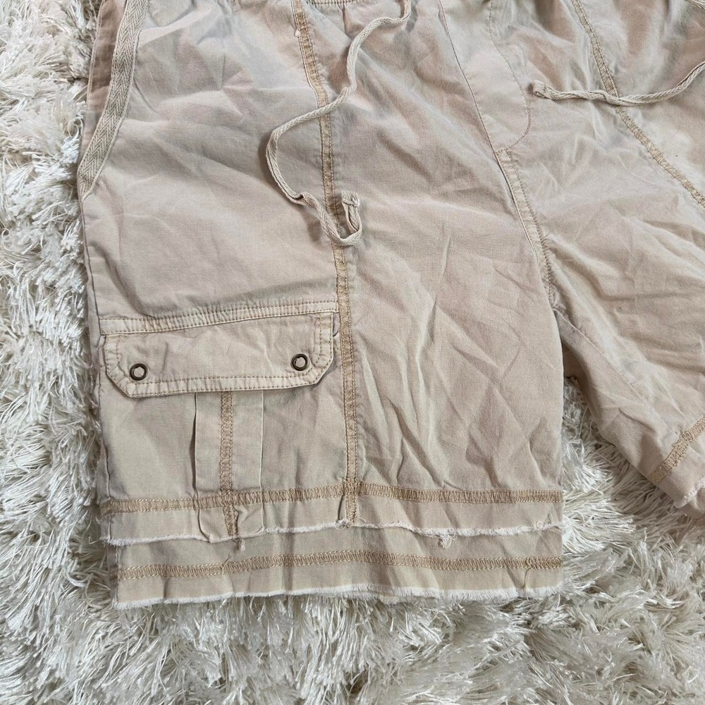 XCVI Beige Cotton Cargo Bermuda Shorts Drawstring Raw Hem Boho Utility Womens M - Picture 3 of 8